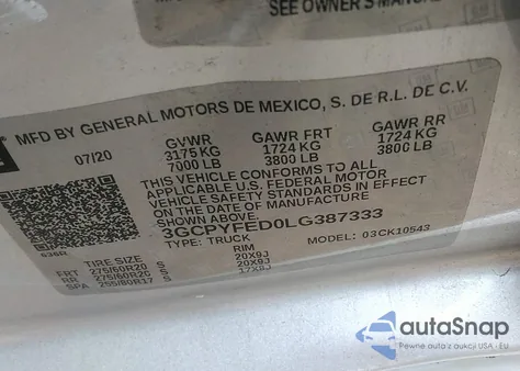 2020 Chevrolet Silverado 1500 4Wd Short Bed Lt Trail Boss из США, поврежденный, VIN 3GCPYFED0LG387333